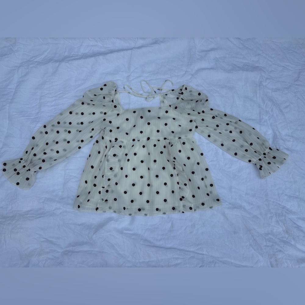 Versona Sheer White Blouse with Black Dots